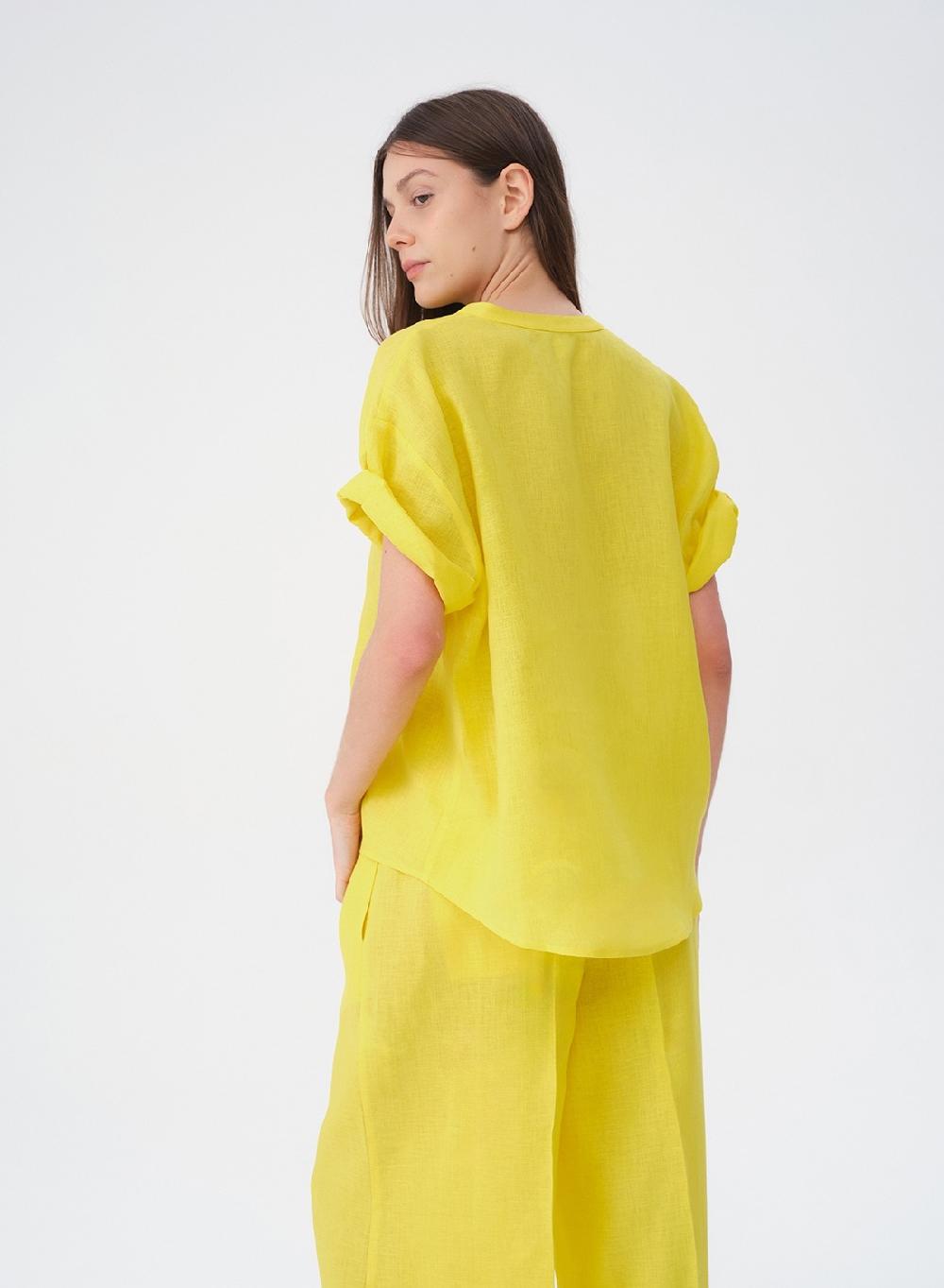 Etiqueta negra Camisa mao manga corta lino Rebajas de fábrica