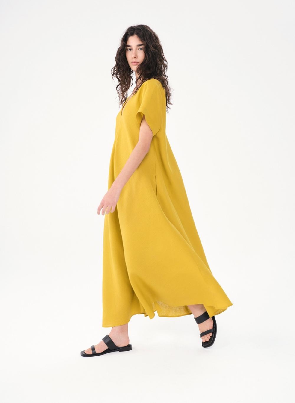 Etiqueta negra Vestido Manga Corta Largo Lino Tienda