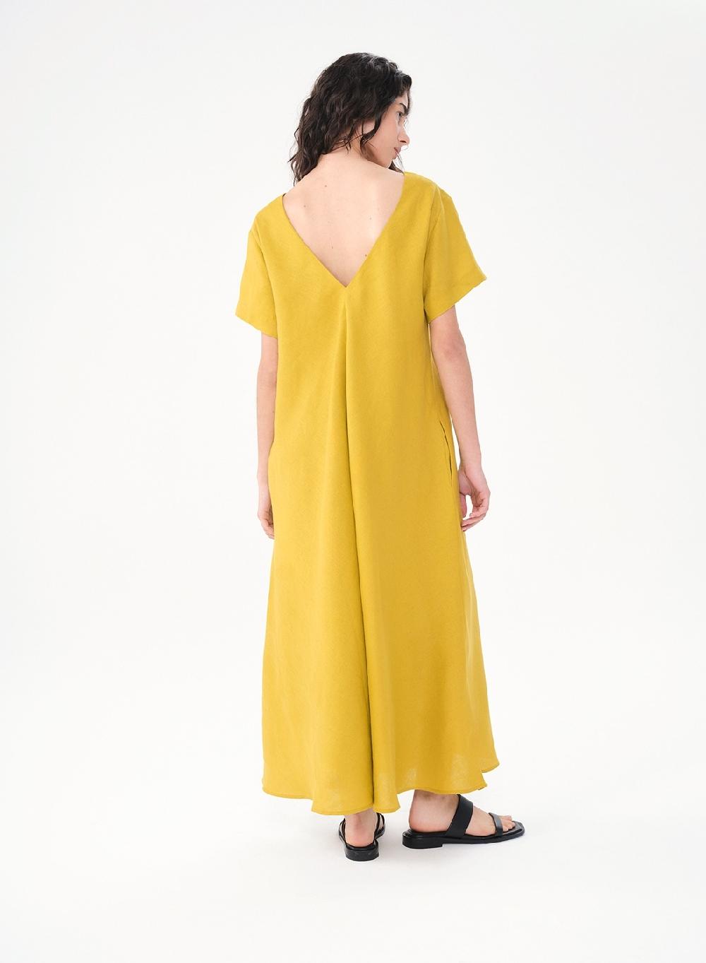Etiqueta negra Vestido Manga Corta Largo Lino Tienda