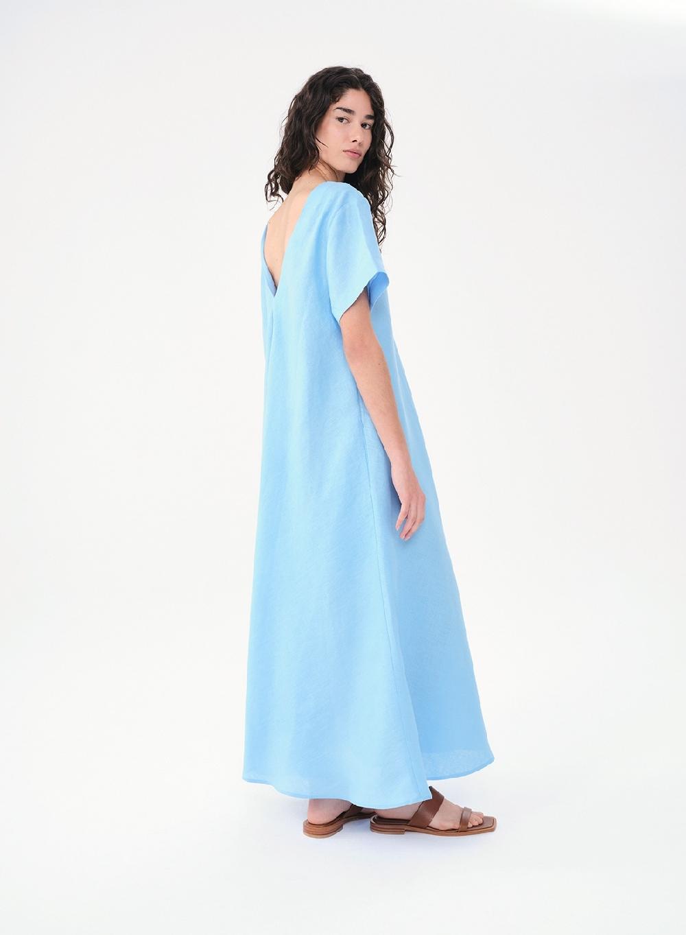 Etiqueta negra Vestido Manga Corta Largo Lino Rebajas baratas