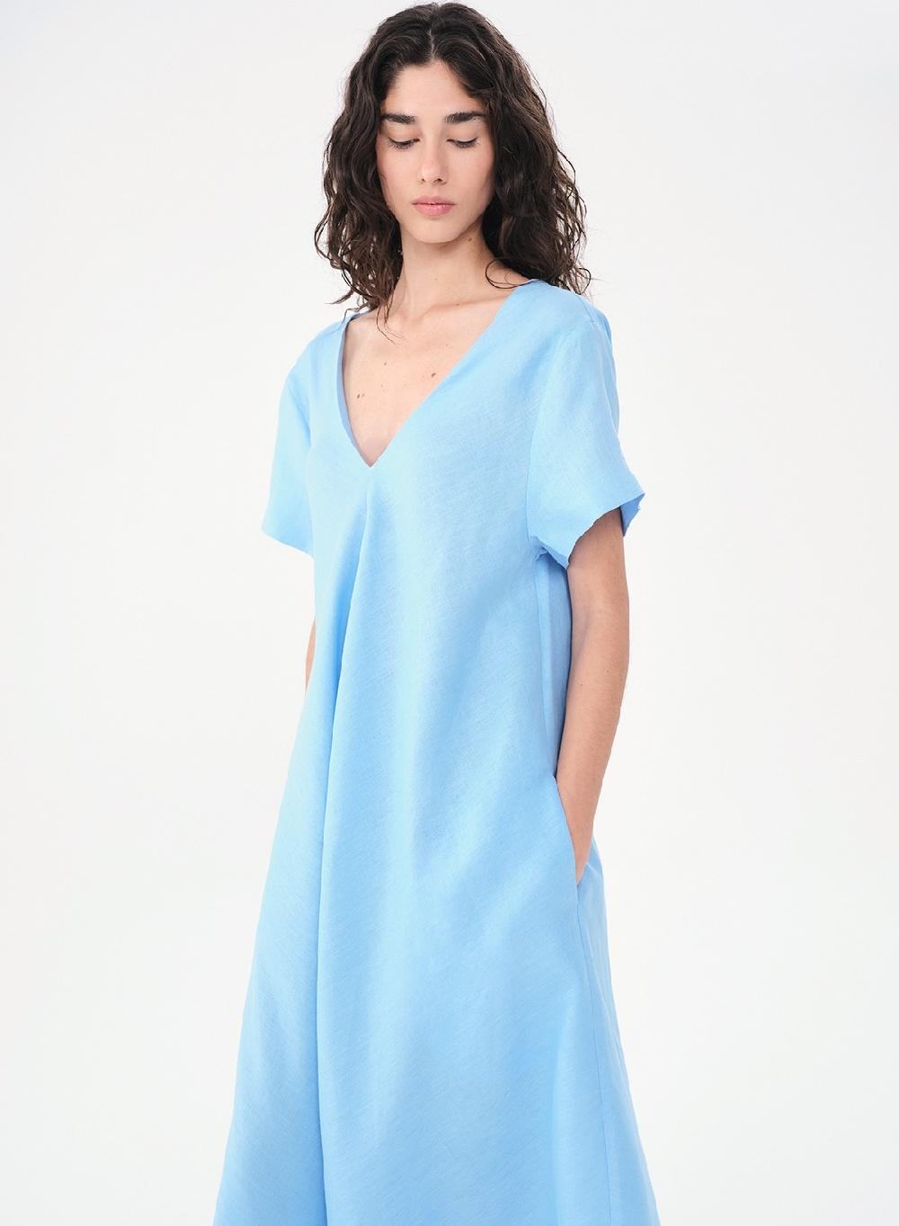 Etiqueta negra Vestido Manga Corta Largo Lino Rebajas baratas