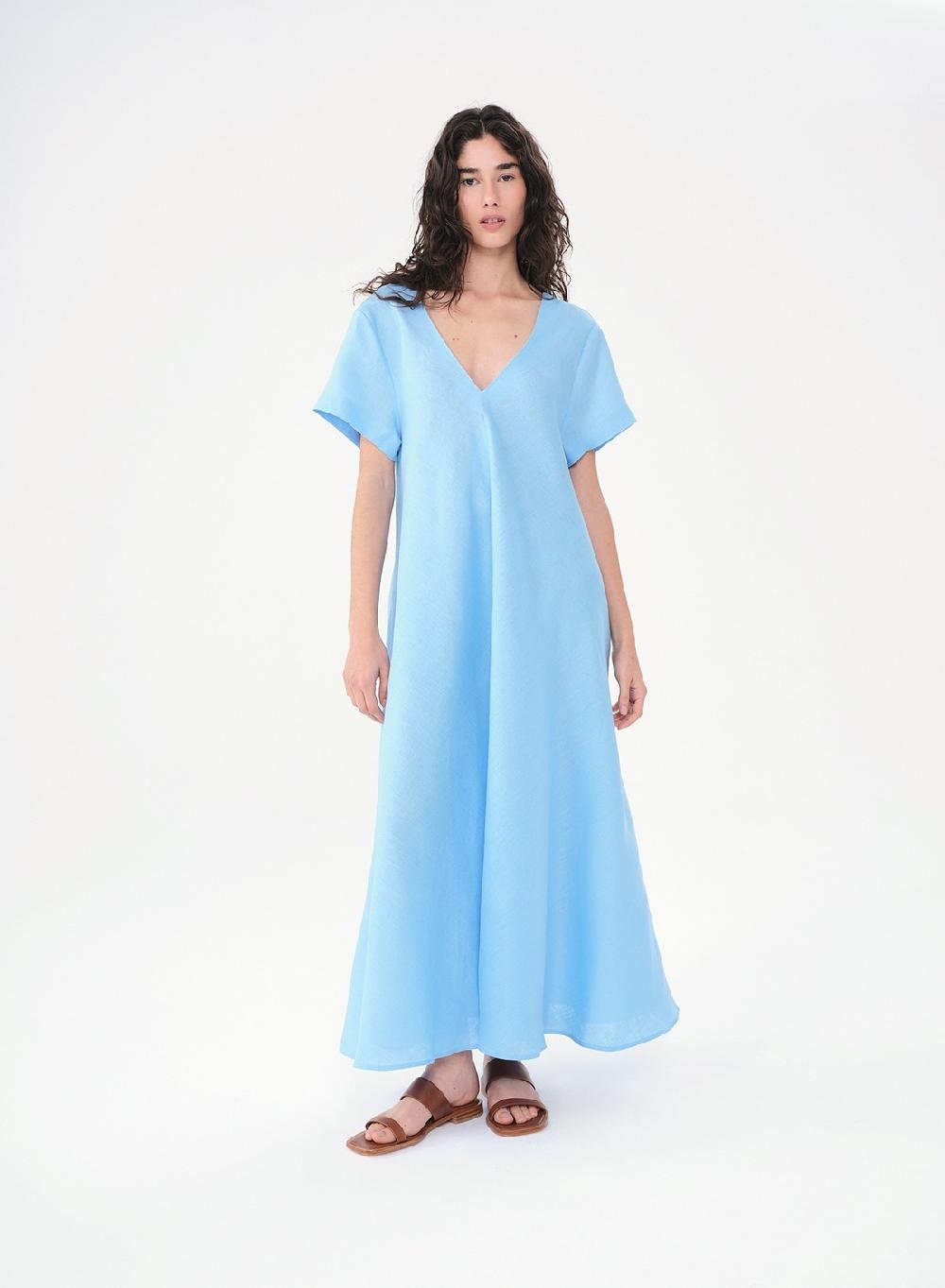 Etiqueta negra Vestido Manga Corta Largo Lino Rebajas baratas