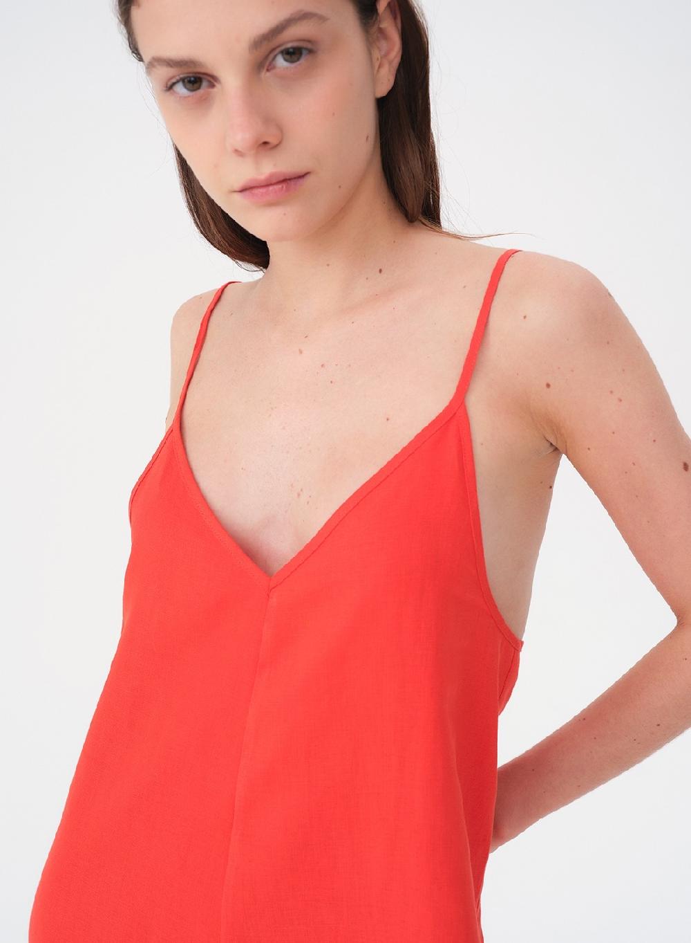 Etiqueta negra Vestido breteles lino picos Ventas relámpago