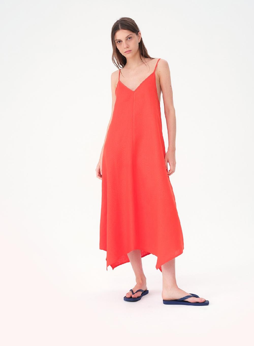 Etiqueta negra Vestido breteles lino picos Ventas relámpago