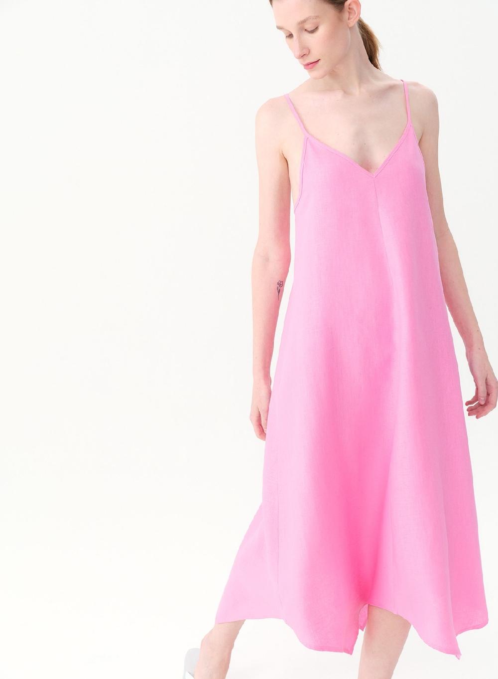 Etiqueta negra Vestido breteles lino picos Descuento