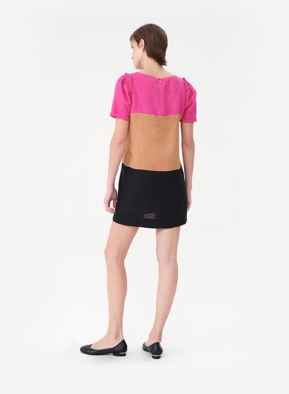Etiqueta negra Vestido combinado lino Precio de fábrica