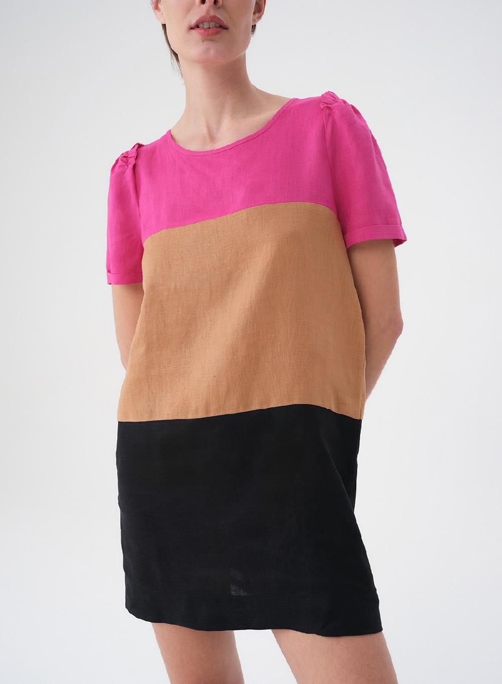 Etiqueta negra Vestido combinado lino Precio de fábrica