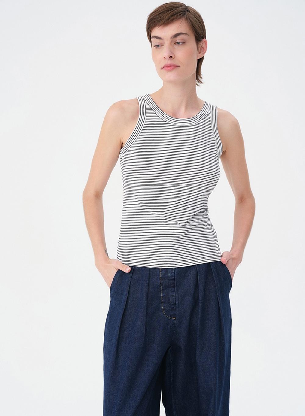 Etiqueta negra MUSCULOSA RAYADA ALGODON LYCRA Oferta especial de fábrica