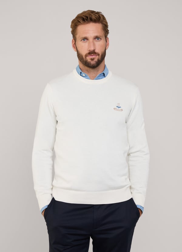 Façonnable jersey cuello redondo pájaro bordado Mejor oferta