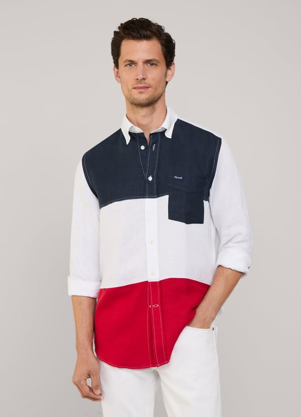 Façonnable camisa de lino color block fit regular Superdescuento