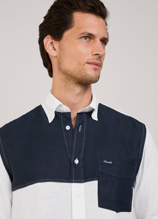 Façonnable camisa de lino color block fit regular Superdescuento