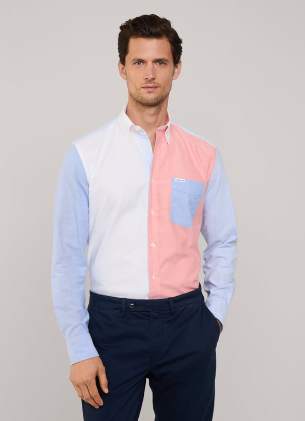 Façonnable camisa oxford color block fit regular Grandes descuentos