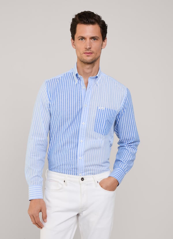 Façonnable camisa algodón lino rayas fit regular Liquidación