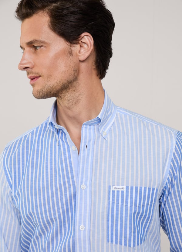 Façonnable camisa algodón lino rayas fit regular Liquidación