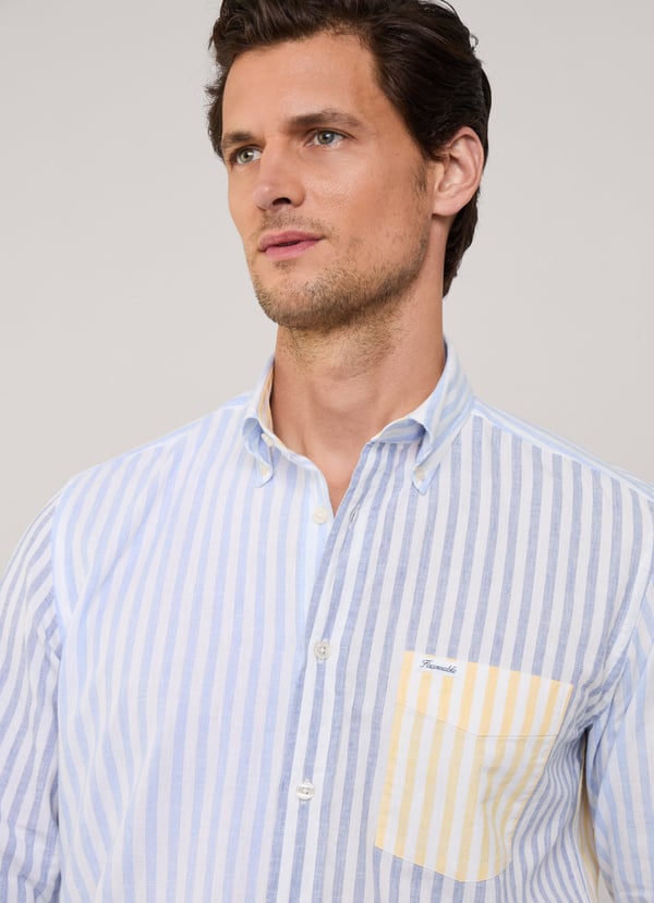 Façonnable camisa algodón lino rayas fit regular Envío internacional gratuito
