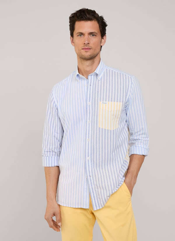 Façonnable camisa algodón lino rayas fit regular Envío internacional gratuito