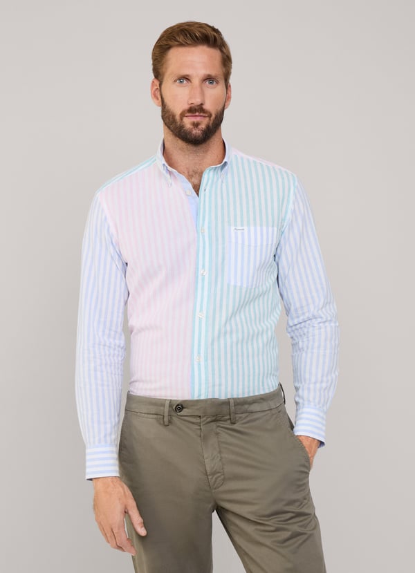 Façonnable camisa algodón lino rayas fit regular Ahorra y exporta