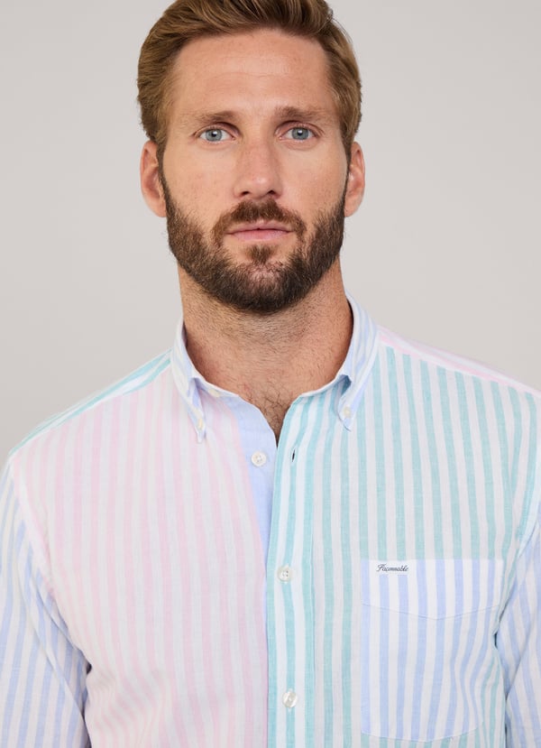 Façonnable camisa algodón lino rayas fit regular Ahorra y exporta