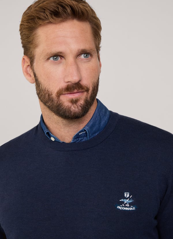 Façonnable jersey cuello redondo pájaro bordado Oferta exclusiva