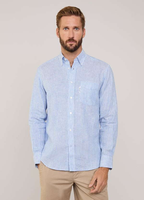 Façonnable camisa de lino rayas bengala fit regular Ofertas