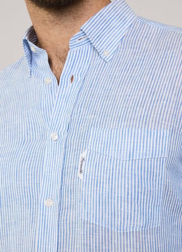 Façonnable camisa de lino rayas bengala fit regular Ofertas