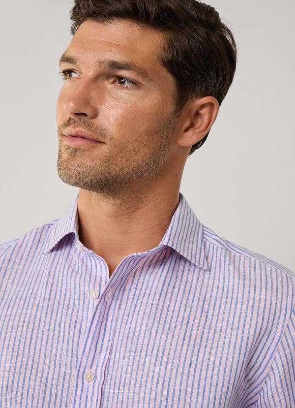Façonnable camisa de lino rayas finas fit regular Grandes ahorros