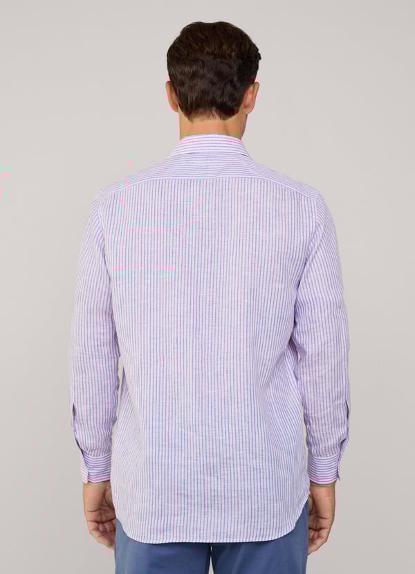 Façonnable camisa de lino rayas finas fit regular Grandes ahorros