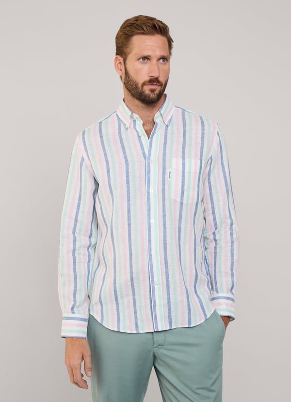 Façonnable camisa de lino rayas anchas fit regular Precio ultrabajo