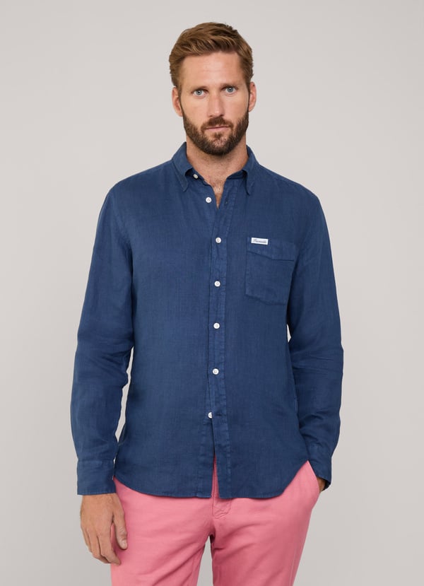 Façonnable camisa de lino fit regular Venta caliente