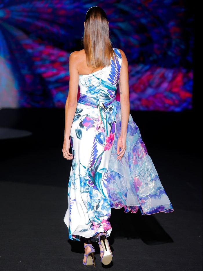 ﻿Hannibal laguna LOOK 1 Vestido KALESA | Vestido de fiesta en raso y organza estampados Precio de fábrica