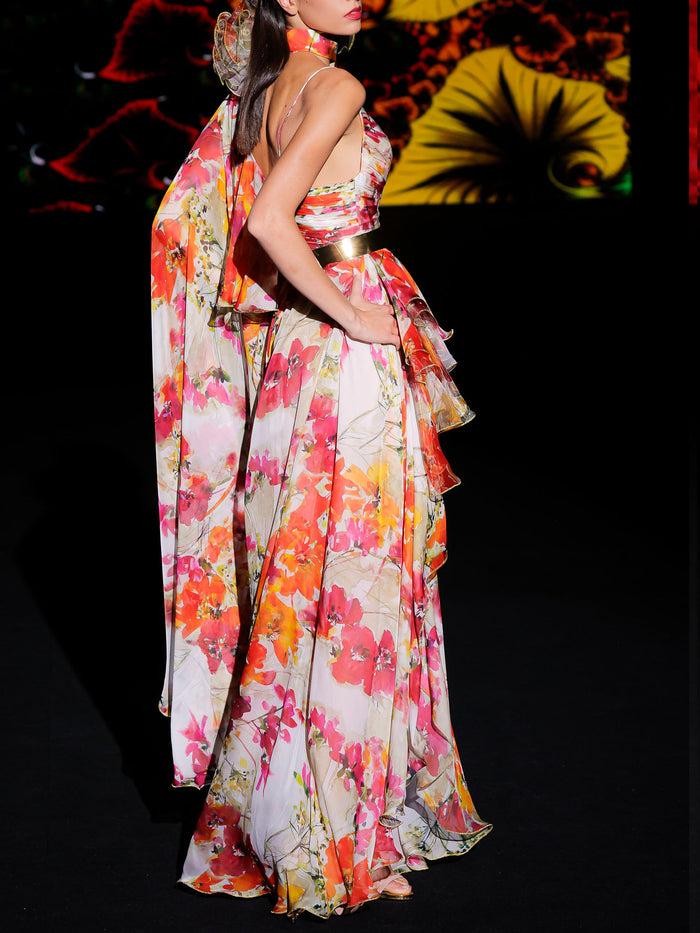 Hannibal laguna LOOK 12 Vestido KORALINE | Vestido de fiesta largo en gasa estampada con motivos florales Limitado a 3 días