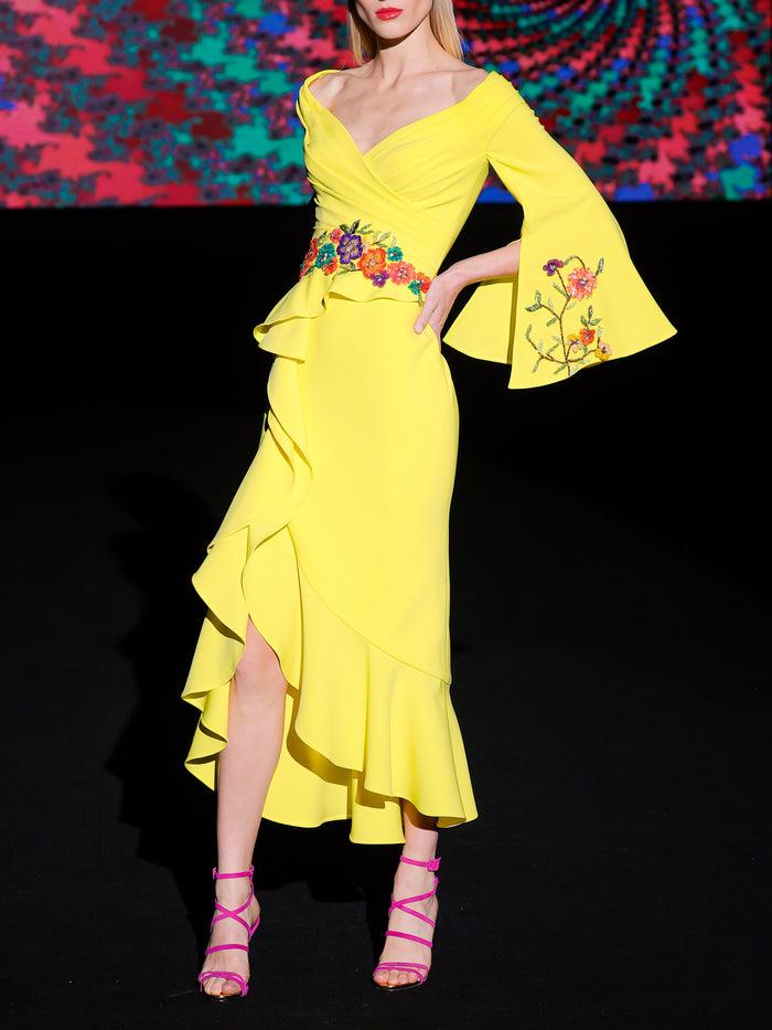 Hannibal laguna LOOK 20 Vestido KRISTEL | Vestido en crepe piña con amplio escote V drapeado Descuento por venta flash