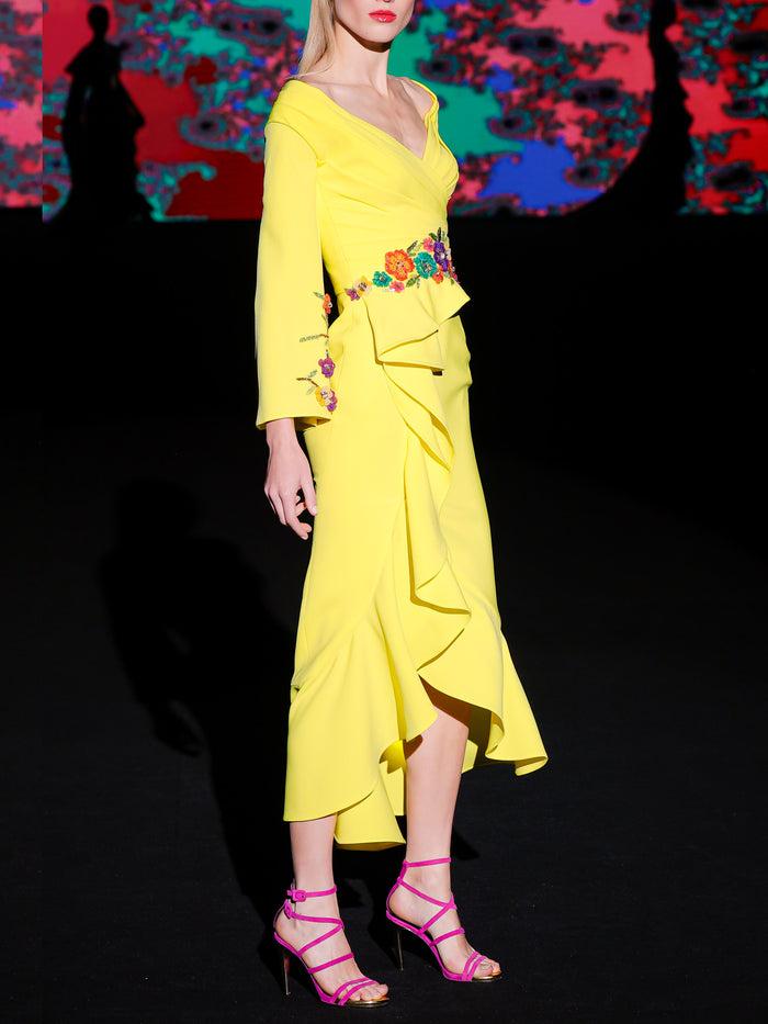 Hannibal laguna LOOK 20 Vestido KRISTEL | Vestido en crepe piña con amplio escote V drapeado Descuento por venta flash
