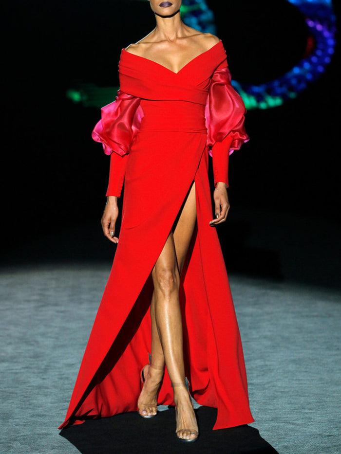 Hannibal laguna LOOK 1 HONORIS | Vestido de fiesta en crepe y organza geranio
