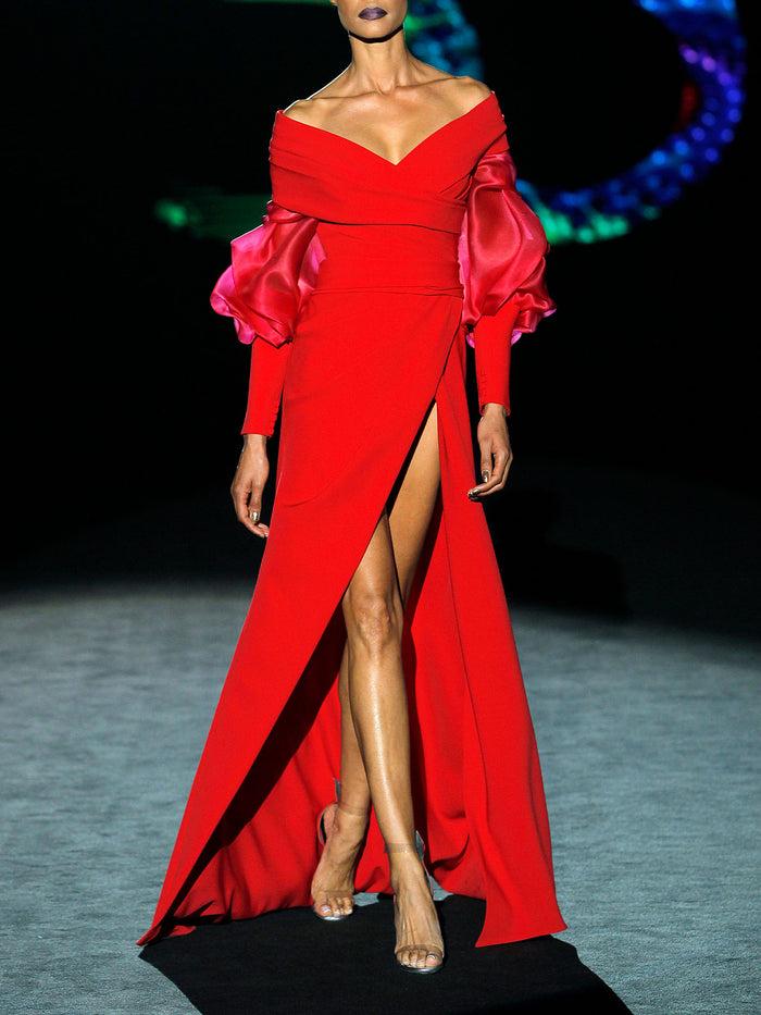 Hannibal laguna LOOK 1 HONORIS | Vestido de fiesta en crepe y organza geranio Ofertas de temporada