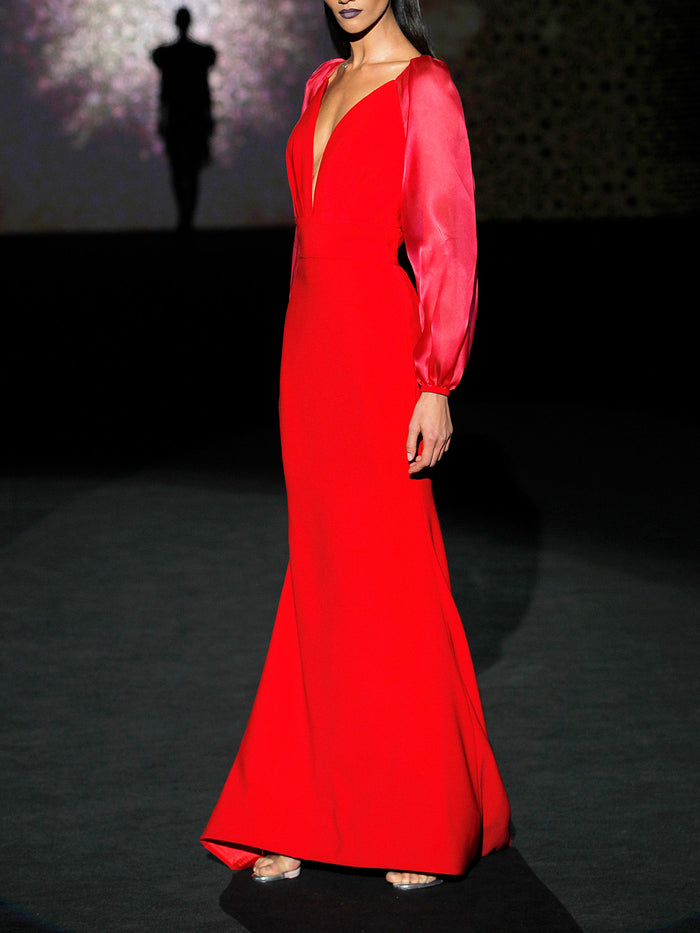 Hannibal laguna LOOK 4 HESTRELIA | Vestido de fiesta en crepe y organza geranio Rebajas de fin de temporada