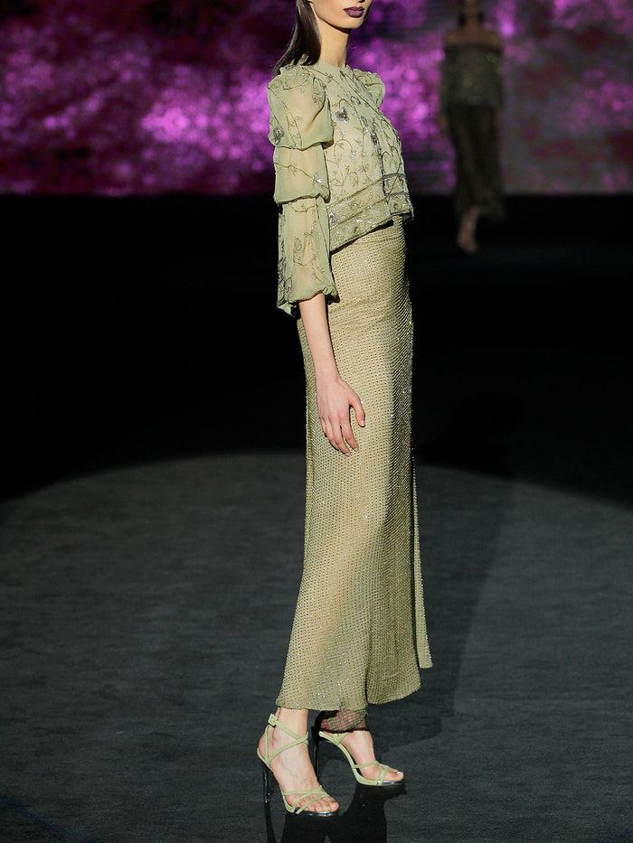 Hannibal laguna LOOK 8 HALADA Y HANAWA | Blusa y falda en gasa bordada 2025