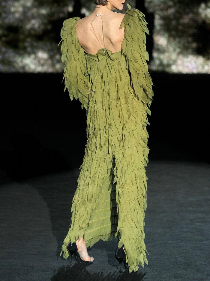 Hannibal laguna LOOK 11 HOLONY | Vestido en gasa recortada color verde olivo Outlet online