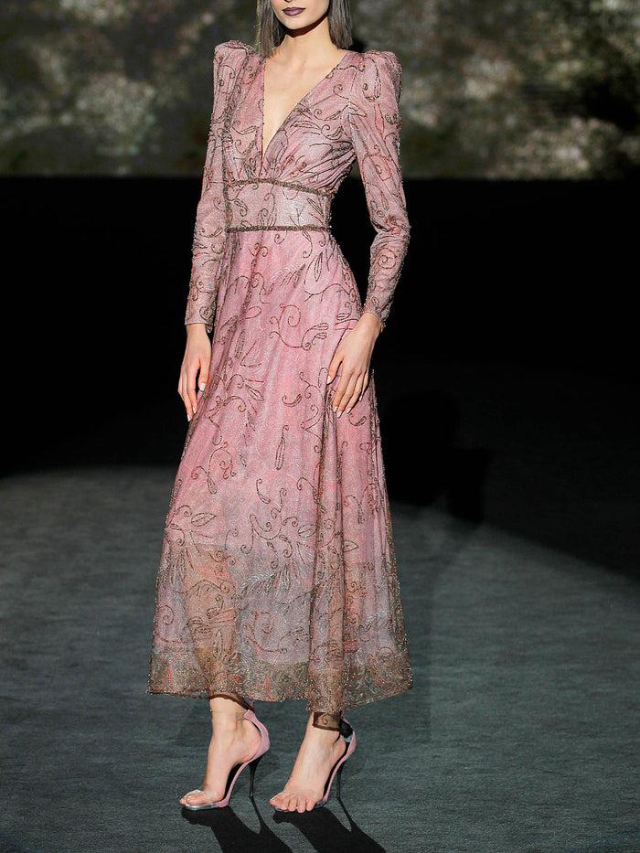 Hannibal laguna LOOK 12 HALBATRUS | Vestido en tul tatoo bordado con fondo rosa Rebajas