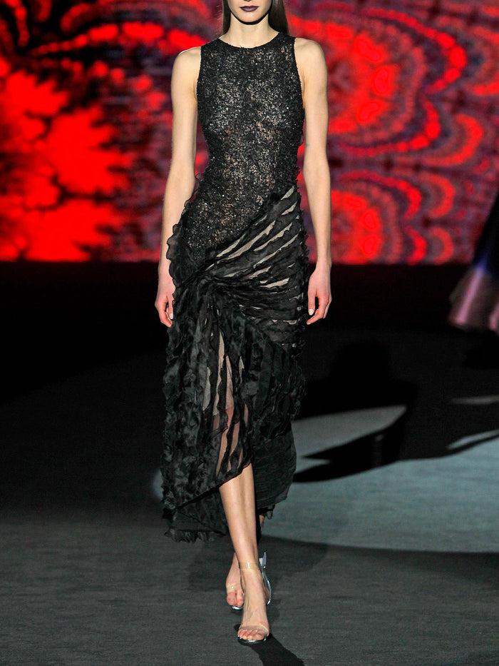 Hannibal laguna LOOK 16 HILDA | Vestido en malla bordada y organza de volantes negra