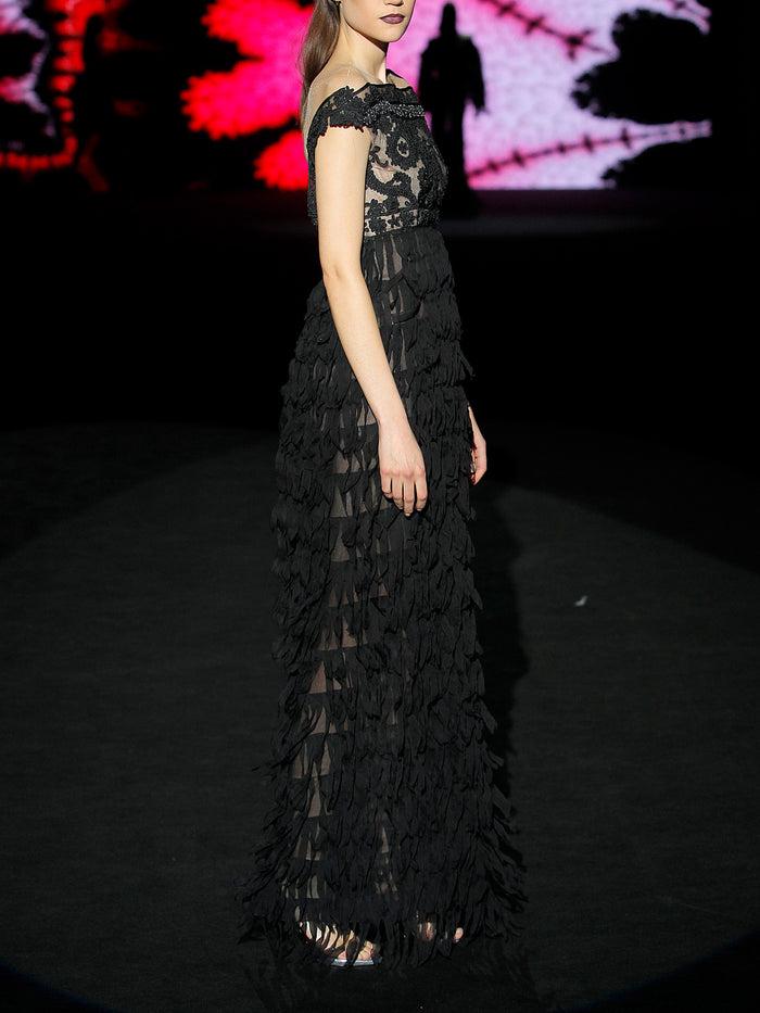 Hannibal laguna LOOK 20 HIBERAL | Vestido en soutache negro y gasa Ventas relámpago