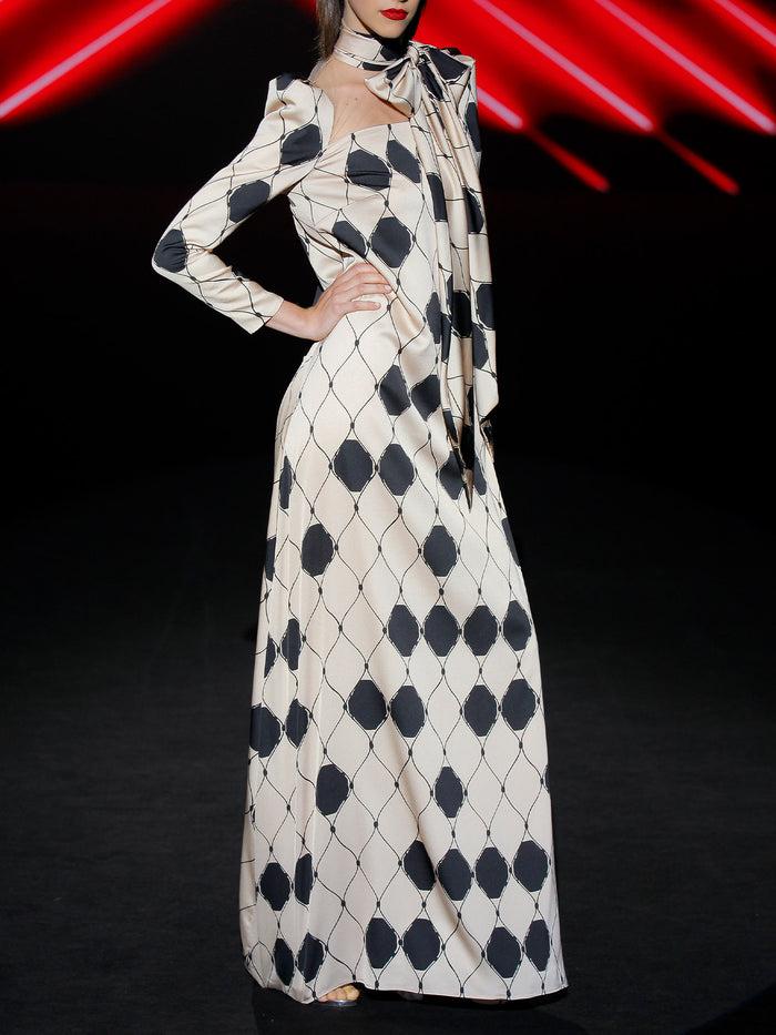 Hannibal laguna LOOK 7 IROSAKI | Vestido largo de fiesta en satín rombos xxl Envío gratis