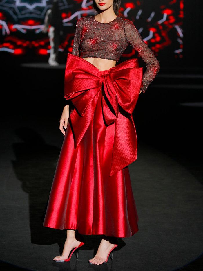Hannibal laguna LOOK 12 INKA Y-DRALIS | Top en gasa bordada y falda midi en mikado rubi ÚLTIMAS EDICIONES