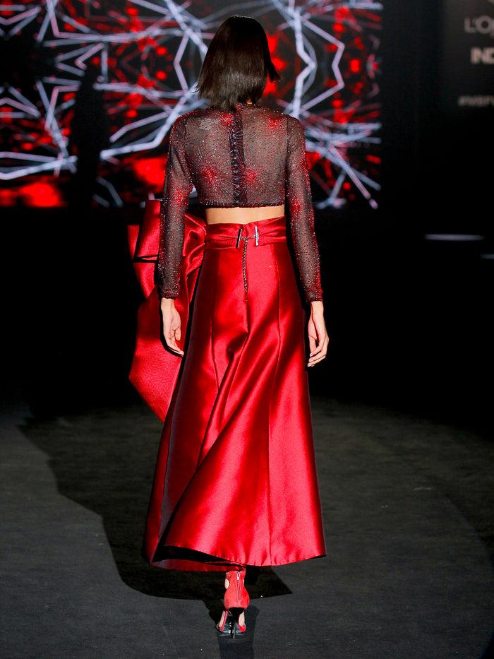 Hannibal laguna LOOK 12 INKA Y-DRALIS | Top en gasa bordada y falda midi en mikado rubi ÚLTIMAS EDICIONES