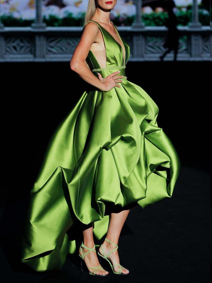 Hannibal laguna LOOK 2 GLOVERS | Vestido de fiesta en mikado color manzana Grandes descuentos