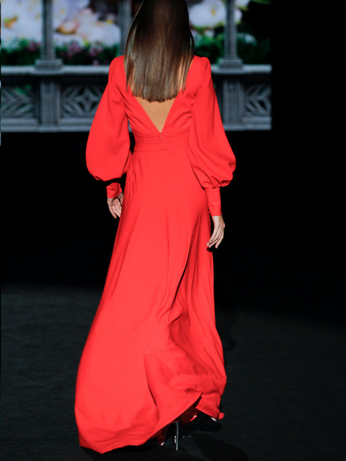 Hannibal laguna LOOK 3 GISELE | Vestido de fiesta en satín geranio con falda evasé Liquidación