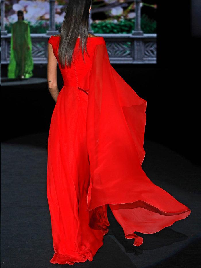 Hannibal laguna LOOK 5 GERANIUM | Vestido de fiesta en gasa color geranio Envío internacional gratuito