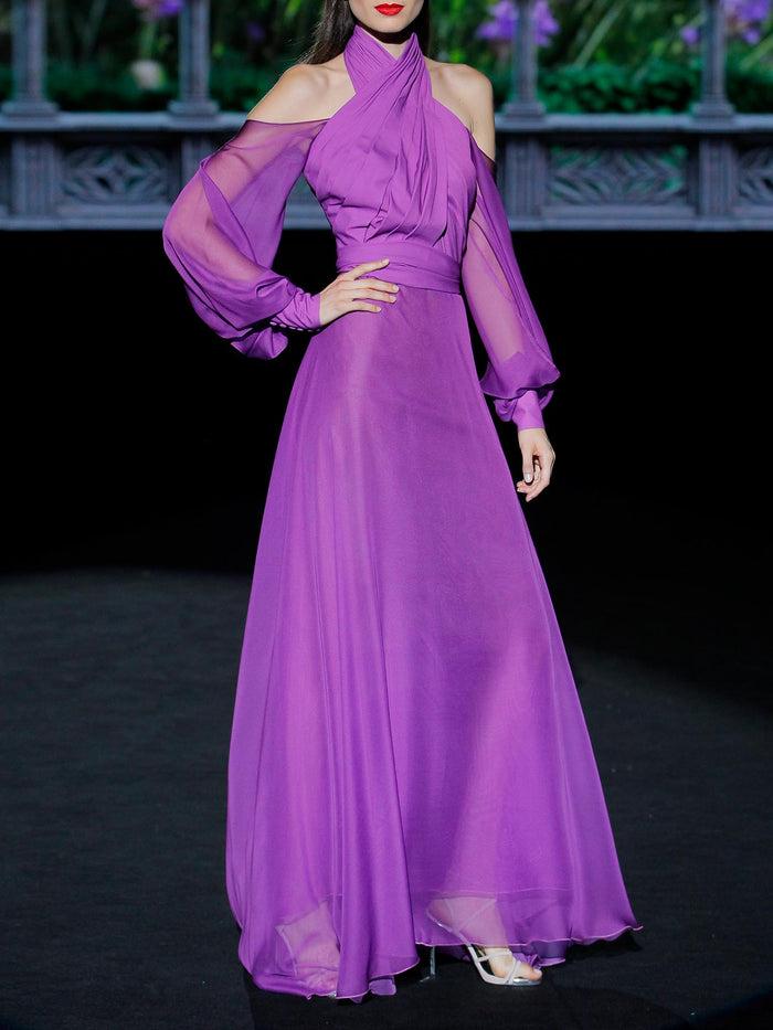 Hannibal laguna LOOK 7 GRETEL | Vestido de fiesta en gasa y satín color lavanda Limitado a 3 días