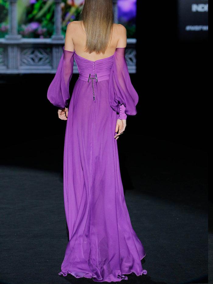 Hannibal laguna LOOK 7 GRETEL | Vestido de fiesta en gasa y satín color lavanda Limitado a 3 días