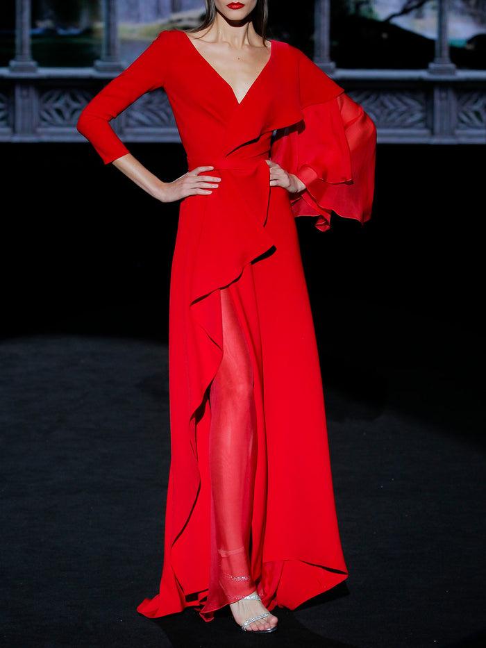 Hannibal laguna LOOK 17 GALA | Vestido en crepe y gasa color geranio Ofertas de temporada